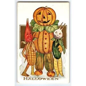 Halloween Postcard Goblin JOL Man Beet Heads Turnip Anthropomorphic Fantasy 1910